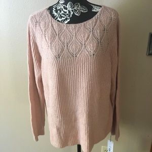 LIZ CLAIBORNE XL PINK WITH SPARKLY METALLIC THREAD LONG SLEEVED SWEATER